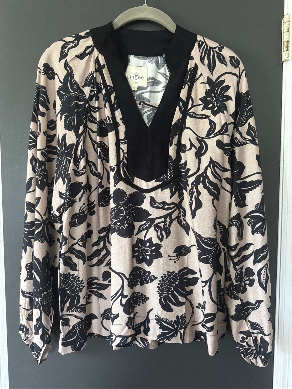 Umgee Blush and Black Floral V-Neck Tunic